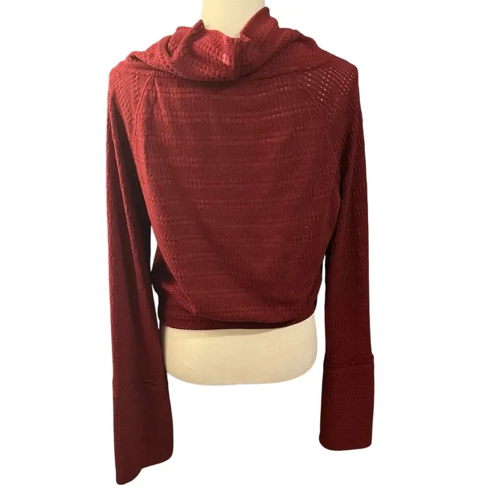Free People Red Sweater Sz XS Cropped Bell Sleeves Lightweight Boho Festival
